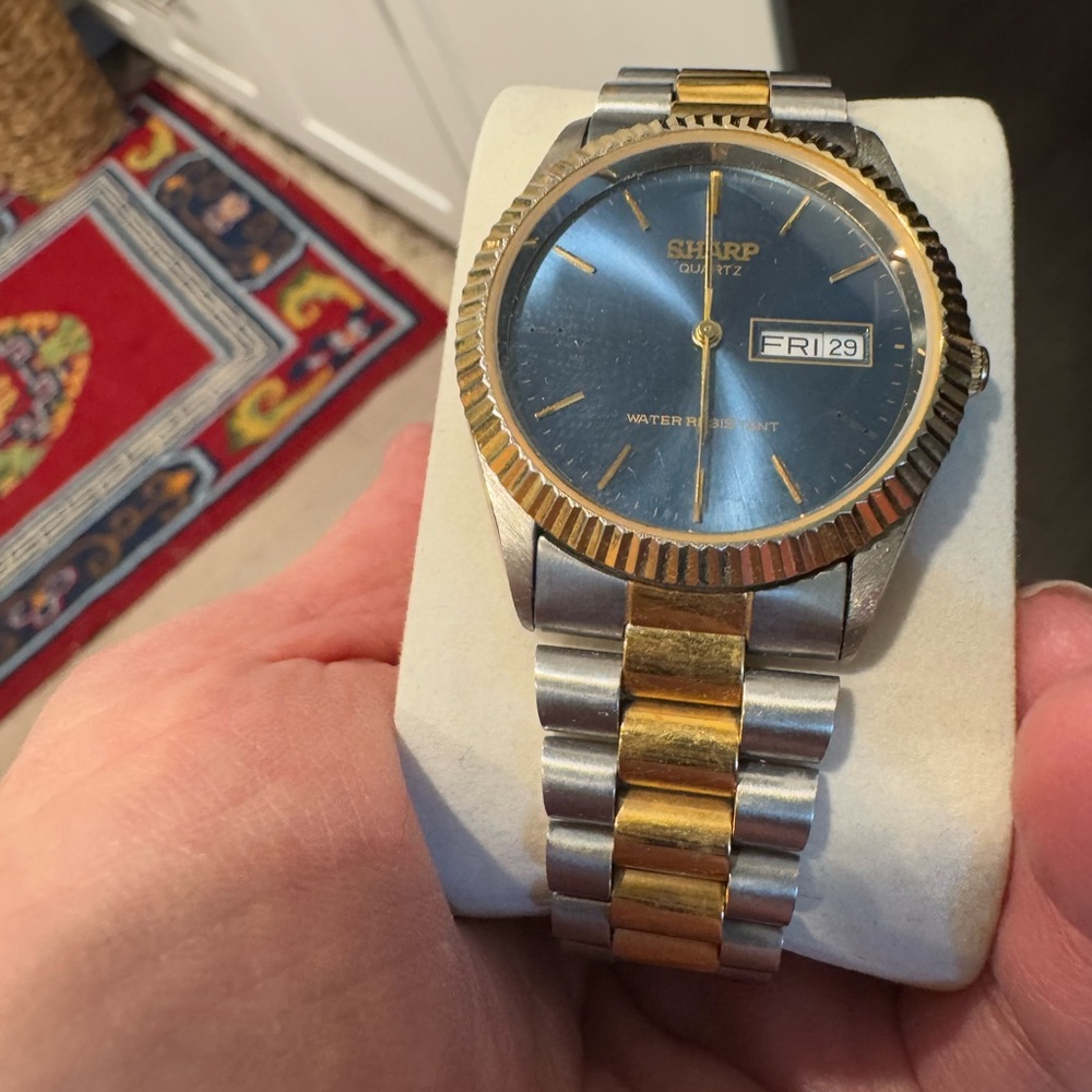 SHARP watch-Day-Date w/Two-Tone Band